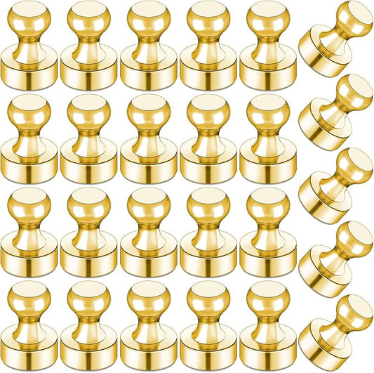 LOVIMAG Refrigerator Magnets, Fridge Magnets, Strong Whiteboard Magnets, Gold 25 Pcs Magnetic Push Pins, Strong Metal Magnets for Fridge, Whiteboard, Office, Classroom, Map, Kitchen