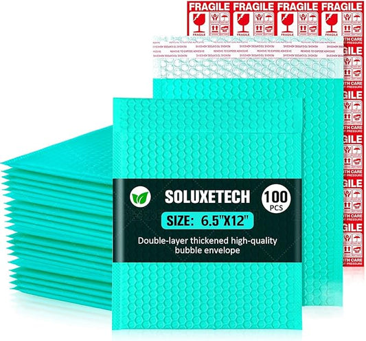 Bubble Mailers 6x12'' 100 Pack and 24PCS Fragile Stickers Teal Thick Waterproof Padded Poly Envelopes Bubble Wrap Mailers Self Seal Shipping Bags for Mailing Small Business Homes Envelope Mailers #0