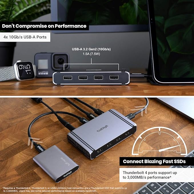 CalDigit Thunderbolt 4 Element Hub - 4X USB4 Ports, USB 3.2 Gen2 10Gb/s, Single 8K or Dual 4K Displays, 60W Charging, 0.8m Cable