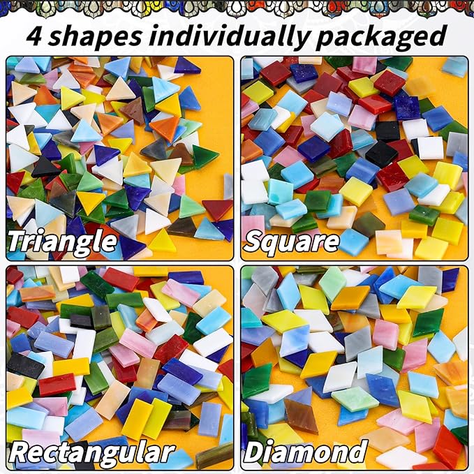 2400 Pcs Mosaic Tiles, Glass Mosaic Tiles for Crafts Bulk, Assorted Color Stained Mosaic Glass Pieces, Mosaic Supplies for Home Decoration, Art Crafts, DIY Projects, Opaque
