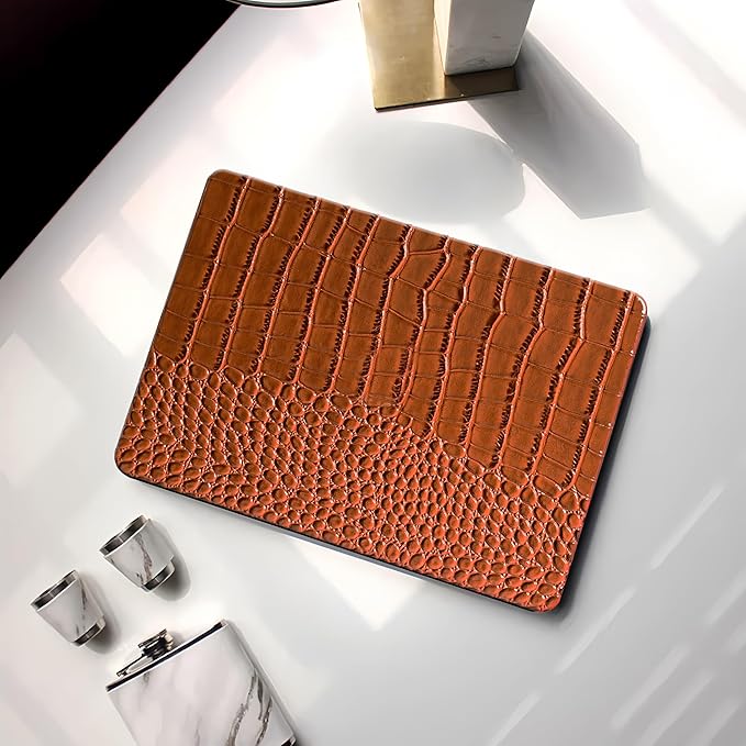 KEROM Compatible with MacBook Pro 16 inch Case 2025-2021 M4 M3 M2 M1 Pro/Max Chip A3403 A3186 A2991 A2780 A2485, Textured Crocodile Skin Aligator Skin PU Leather Hard Shell & Keyboard Cover, Brown