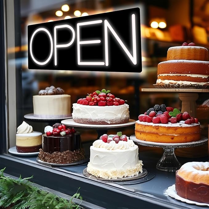 Open Signs for Business, LED Neon Open Sign 22 Inch 12V/2A Ultra Bright Lighted Open Sign Electric Light Up Open Sign for Business Storefront Window Glass Door Retail Shop Store Bar Salon Restaurant White