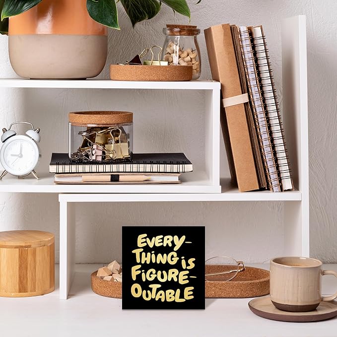 Inspirational Black Gold Office Decor, Every Thing is Figure Outable Motivational Office Accessories Wooden Box Sign, Inspirational Gifts for Women, Men Wall Desk Shelf Tabletop Decoration
