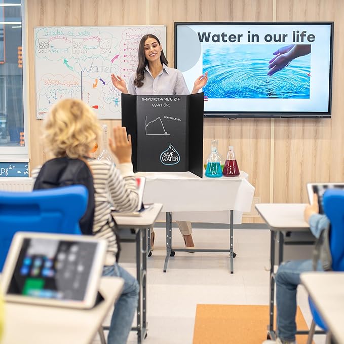 EPI Tri Fold Cardboard Display Board. Large 32 x 48in Yellow Trifold Poster 12 Pack. Professional Presentation Boards with Rounded Corners for Science Fair Project, School and Business Presentations