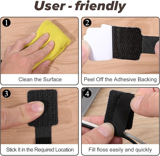 50PCS Hook and Loop Cable Straps,Cable Management Under Desk,Self Adhesive Cable Ties Sticky-Back Cord Organizer for Desk,Household & Office Organization