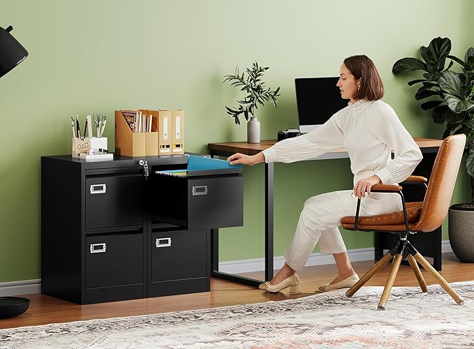 Letaya 2 Drawer File Cabinet with Lock,Metal Vertical Filing Cabinets for Home Office- Storage A4/F4/Letter/Legal -Assembly Required (Black)