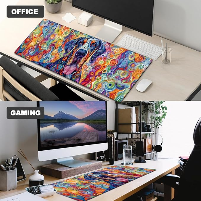 Great Dane Gaming Mouse Pad,12x31.5in Non-Slip Rubber Cute Dog Desk Mat,Large Extended Colorful Puppy Portrait Mousepad for Office Home Laptop,Mice Pads Gifts,Game Lover Deskmat Decor