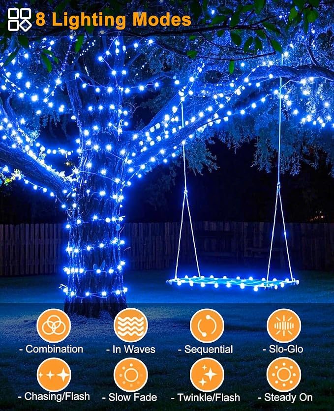 157FT 480 LED Christmas Lights Outdoor, Plug in Christmas Tree Lights Waterproof, 8 Modes Green Wire Fairy String Light for Indoor Home Patio Tree House Holiday Decorations, Blue