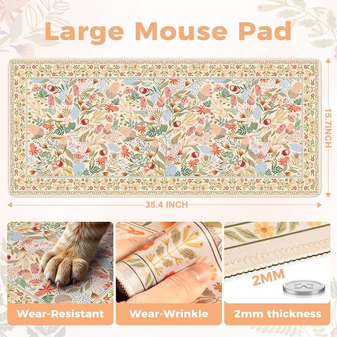 iCasso Desk Mouse Pad Extra Large,Office Desktop Mat for Women,Non Slip Computer Pad Pad with Stitched Edges,Large Keyboard mat,Cute Desk Cover Mat Work from Home School