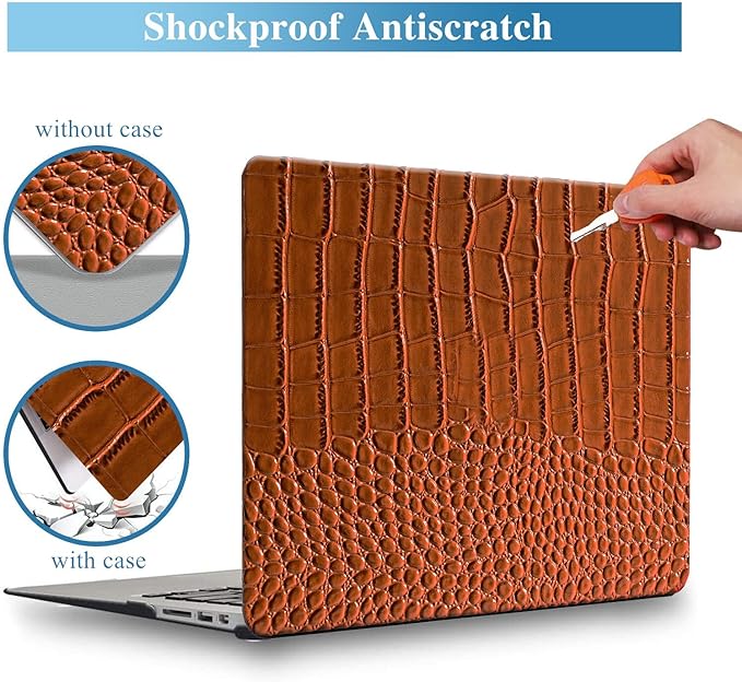 KEROM Crocodile Case for MacBook Pro 14 Inch 2024-2021 M4 M3 M2 M1 Pro/Max Chip A3112 A3185 A3401 A2918 A2992 A2779 A2442, Aligator Skin Snakeskin PU Leather Hard Shell & Keyboard Cover, Brown