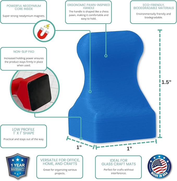 Glassboard Studio MiniPawn Magnet - Strong Neodymium Rare Earth Magnets for Fridge, Whiteboard, Locker & Magnetic Glassboards - Ideal for Crafting & Office Use - Strong Fridge Magnets (Cobalt Blue, 4)