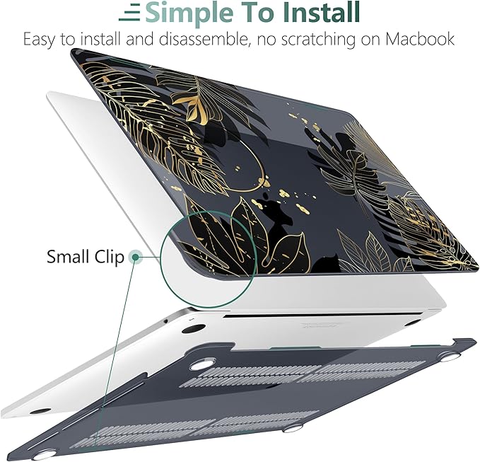 TWOLSKOO Compatible with MacBook Pro 13 inch Case 2023-2016 A2338 M2/M1 A2251 A2289 A2159 A1989 A1706, Plastic Hard Shell Cover & Keyboard Skin & Screen Protector - Golden Tropical Leaf