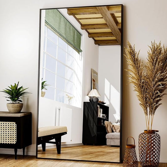Full Length Mirror with Stand - 38"x77" Full Body Mirror for Floor, Wall Hanging or Leaning - Aluminum Alloy Frame for Living Room, Bedroom, Cloakroom - Black