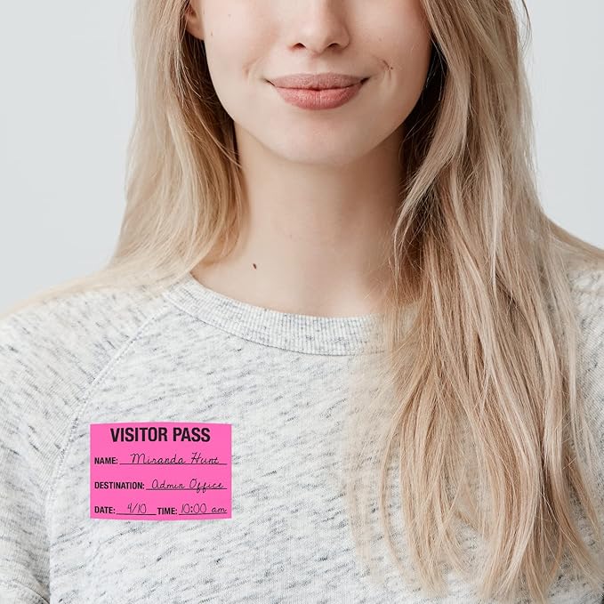 Fluorescent Pink Visitor Pass Stickers / 500 Hot Pink Name ID Guest Labels / 2" x 3" Safety Identification Badge Stickers/Made in The USA