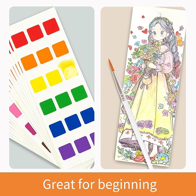 COIPLAY 648 Color Blocks Watercolor Paint Set, 52-Bookmarks, 3 Brushes, Silicone Cup, Fairytale Princess Coloring Books, for All Ages, Travel-Friendly, Easy to Use, All in One, Art Supplies Craft kit