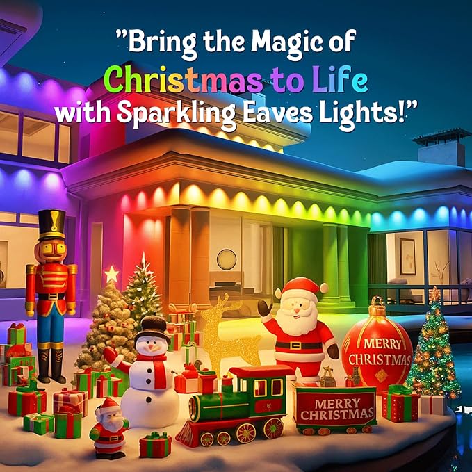 HUTAKUZE Permanent Outdoor Lights, 200ft RGB Outdoor Christmas Lights with 120 LED Light, IP67 Waterproof LED Eaves Light, DIY Scene Modes for Halloween and Party Decor, Smart APP & Remote Control