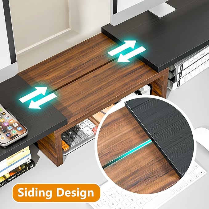 Simple Trending Monitor Stand Riser for Desk Organizer , Adjustable Length and Angle 3 Shelf with Drawer, Black