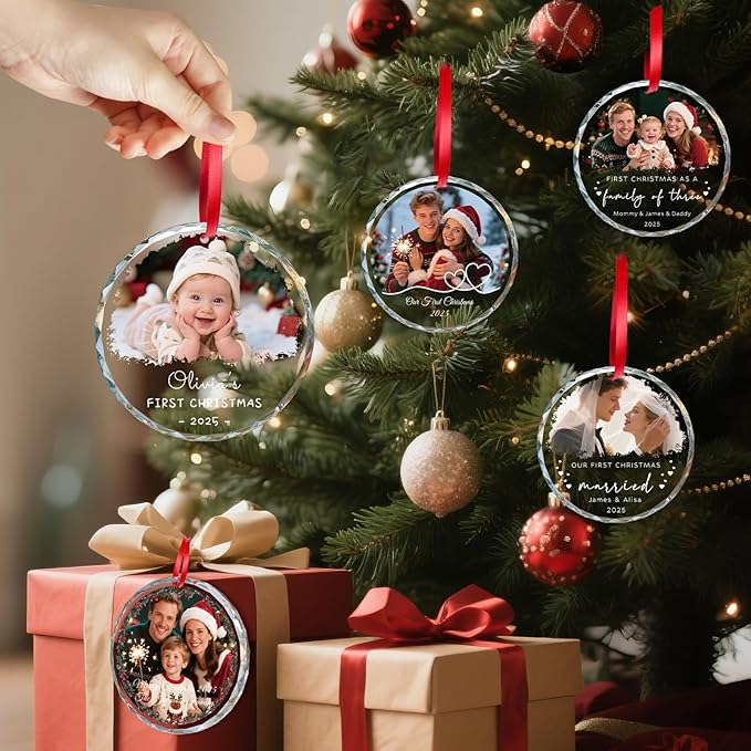 Personalized Babys First Christmas Ornament 2025 Boy Girl, My First Christmas Ornament with Photo Text - Custom 1st Christmas Ornaments 2025 for Baby, Newborn Xmas Gifts for New Mom Dad(3.15")