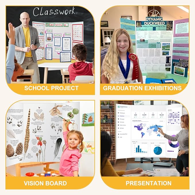 Trifold Poster Board 36"x48", White Extra Large Corrugated Display Board Foldable Board for School Projects, Science Fair, Business Presentations, Photo Displays, Graduation Exhibitions- 2 Pack