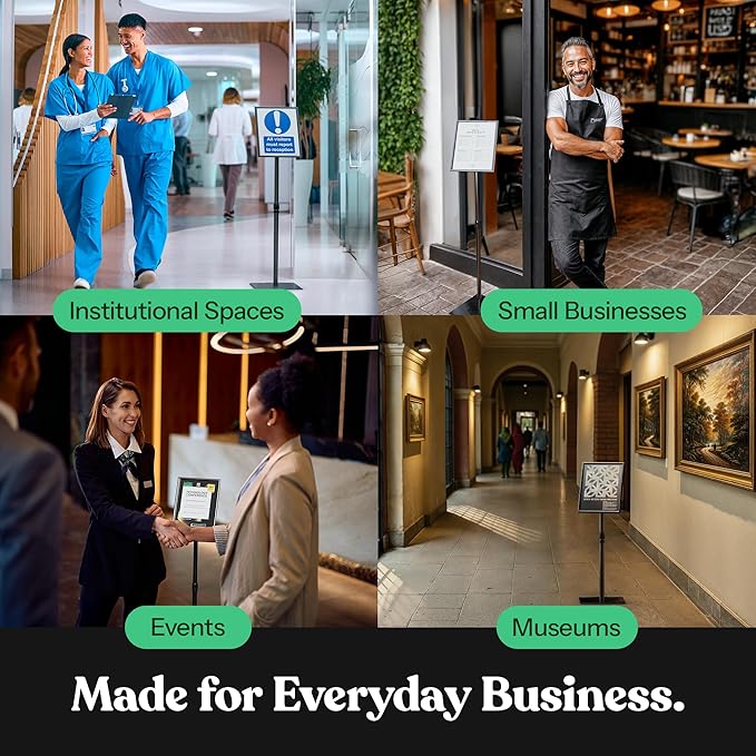 Adjustable Heavy Duty Pedestal Sign Holder - 8.5x11 Inch Vertical & Horizontal Poster Stand with Heavy Square Base for Display, Advertisement & Outdoor Signs