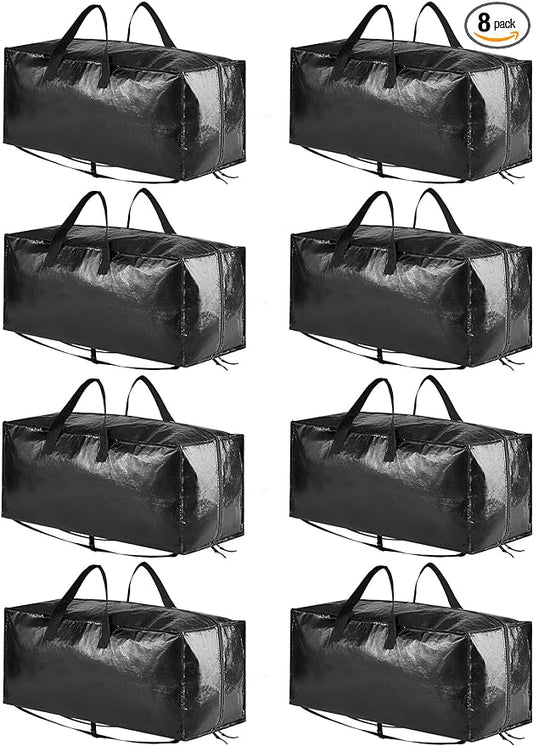 SpaceAid Heavy Duty Moving Bags 8 Pack, Large Storage Totes Bins with Backpack Straps, Strong Handles & Zippers, Packing Moving Boxes Supplies, College Dorm Room Essentials, Black