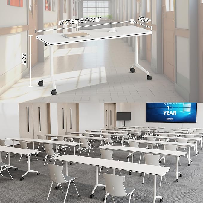 Folding Conference Room Tables 6 Pack, Foldable Modern Mobile Meeting Table Desk Training Table 6FT Large Rolling OfficeTable for Conference Training Classroom (2, 47.2" * 23.6" * 29.5")