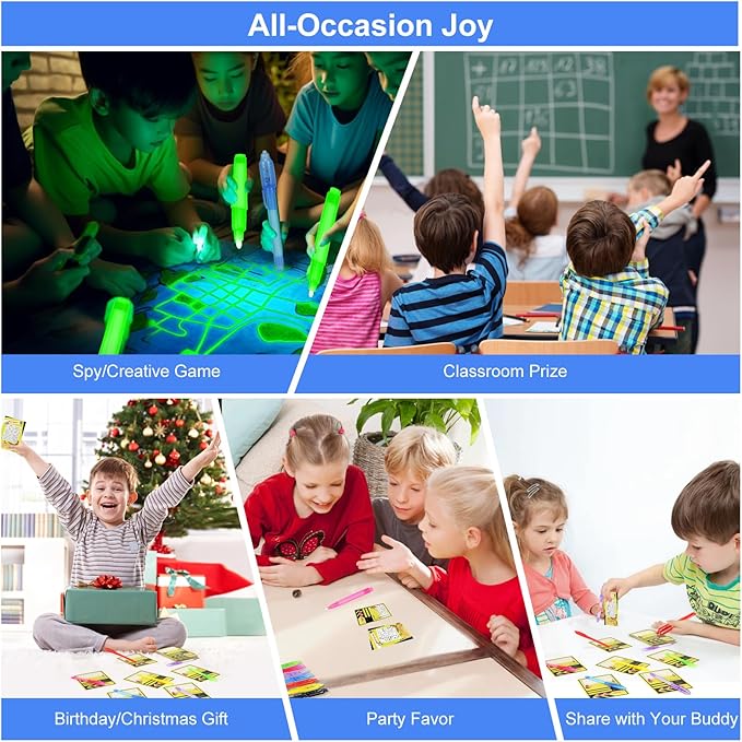 10 Pcs Invisible Ink Pens with UV Led dark light, Word Search & Maze Activities Cards and Bags Included, End of School Year Gift, Fun for Kids' Birthday, Halloween, Christmas, Goodie bag stuffers