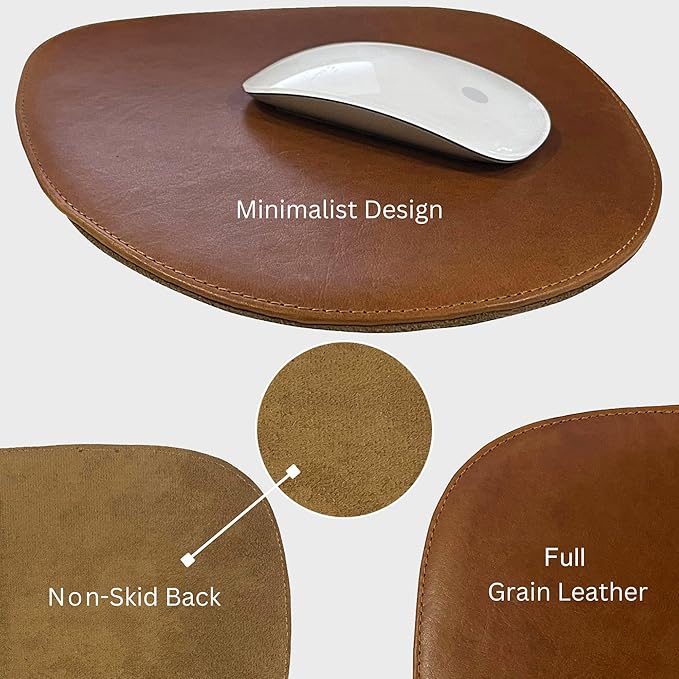 Leather Mouse Pad - Valentines Gift Computer Mouse Mat with Anti-Slip Base & Stitched Edges - Ideal Gaming Pad for Apple & PC Mouse - Desk Pad for Laptop, Office and Home