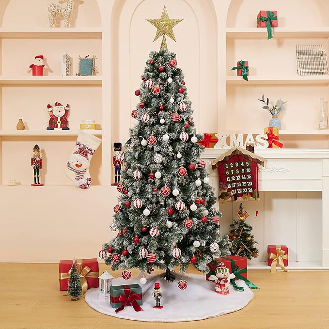 100Pcs Elegant Christmas Balls Set Christmas Tree Ornaments with Glitter and Patterns Bulk Ornaments for Tree as Festive Christmas Decor Xmas Ball Set Red White