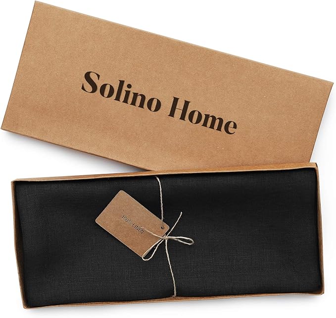 Solino Home Linen Black Table Runner 90 Inches Long - 100% Pure Linen 14 x 90 Inch Table Runner for Dining, Fall, Autumn, Winter, Thanksgiving, Holiday - Fete