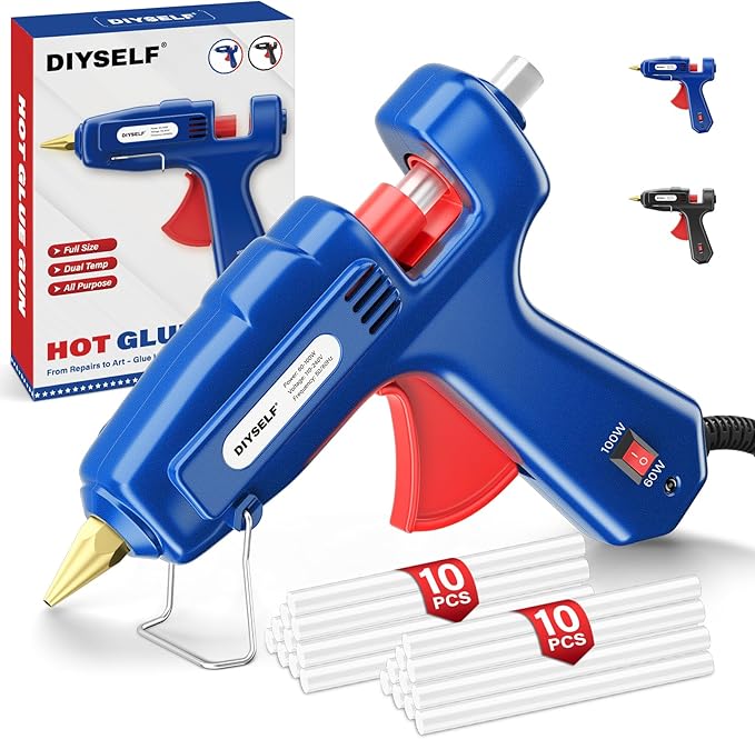 DIYSELF 1 Pack Hot Glue Gun丨Glue Gun Full Size丨Glue Gun and Sticks Set for Arts, Decorations, Repair, and Handmade DIY Projects丨Hot Glue Gun Kit丨20 Extra Glue Sticks丨Craft Glue Guns丨60/100W(Blue）