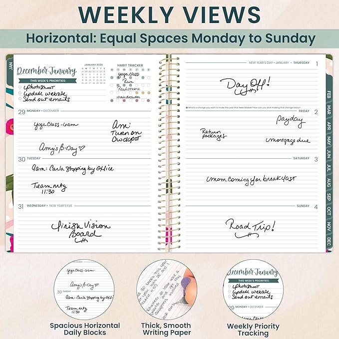 bloom daily planners 2026 Planner (January to December) - 8.5” x 11” Weekly & Monthly Dated Agenda Organizer Book with Stickers & Tabs - Flexible Soft Cover - Pink Poppies