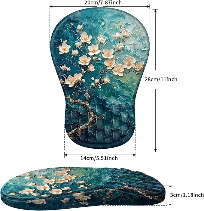 YIWEI Ergonomic Mouse Pad with Wrist Rest Support, Mousepad with Comfortable Memory Foam Wrist Rest and Non-Slip PU Base for Pain Relief, Computer, Laptop, Office, Home (Plum Plossom)