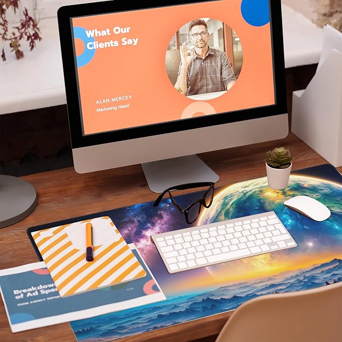 Desk Mat,Galaxy Earth Planet Desk Pad,Science Fiction Cosmic Large Gaming Mouse Pad for Desk,Extended Big Computer Keyboard Mouse Pad with Non-Slip Base and Stitched Edge,35.4"x15.7"