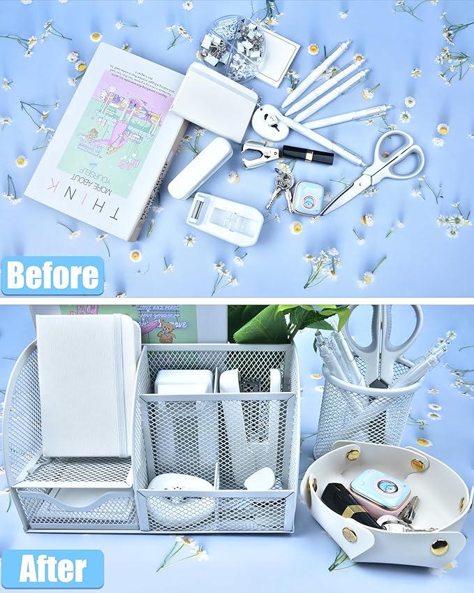 White Desk Accessories, 25Pcs White Office Supplies and Desk Organizers, with Tape Dispenser, Stapler, Staple Remover, Ect, Christmas Gifts