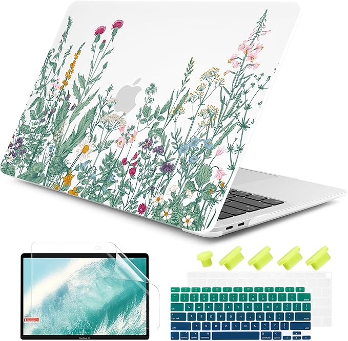 DONGKE Compatible with MacBook Air 13 inch Case 2021 2020 2019 2018 Release A2337 M1 A2179 A1932 with Retina Display & Touch ID, Plastic Hard Shell & Keyboard Cover - Garden Floral