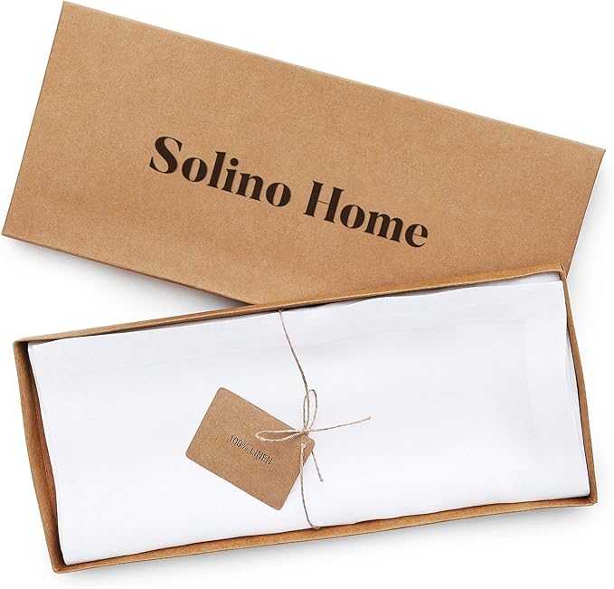 Solino Home Linen White Table Runner 108 Inches Long - 100% Pure Linen Dining Table Runner 14 x 108 Inch for Fall, Autumn, Winter, Thanksgiving, Christmas, Holiday - Fete