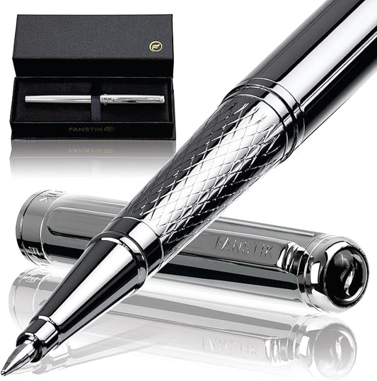 Customized Silver Luxury Rollerball pen (Made In USA) fancy gift set for women, Chrome Finish, Professional executive pen gift set for men (Lux Custom-Rollerball Silver)