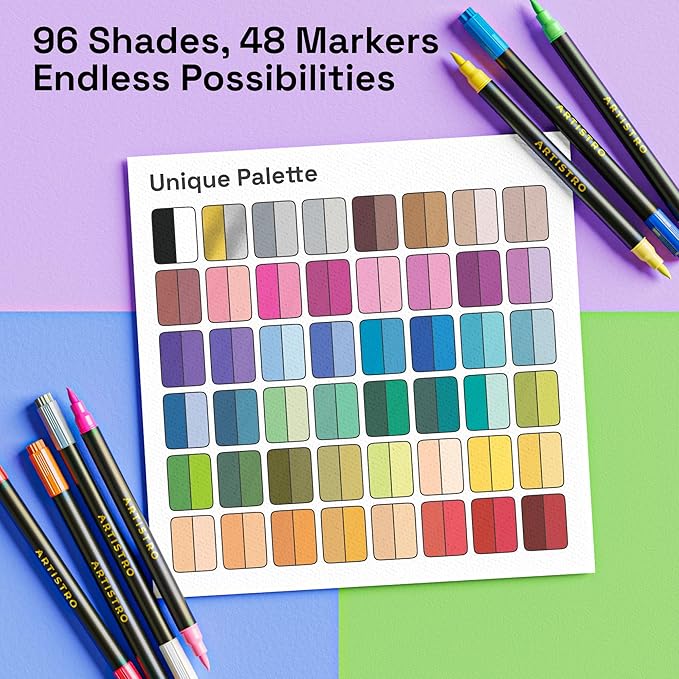 ARTISTRO Paint Markers - Acrylic Pens for Rock, Glass, Fabric, DIY - Art Supplies - 24 Dual Brush Tip Markers