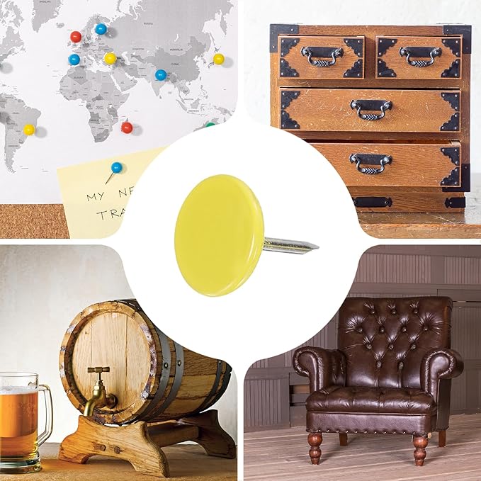 uxcell 120Pcs Push Pins, 11mmx13mm Round Flat Head Decorative Thumb Tacks Upholstery Tacks for Cork Board Office Wall Hangings, Yellow