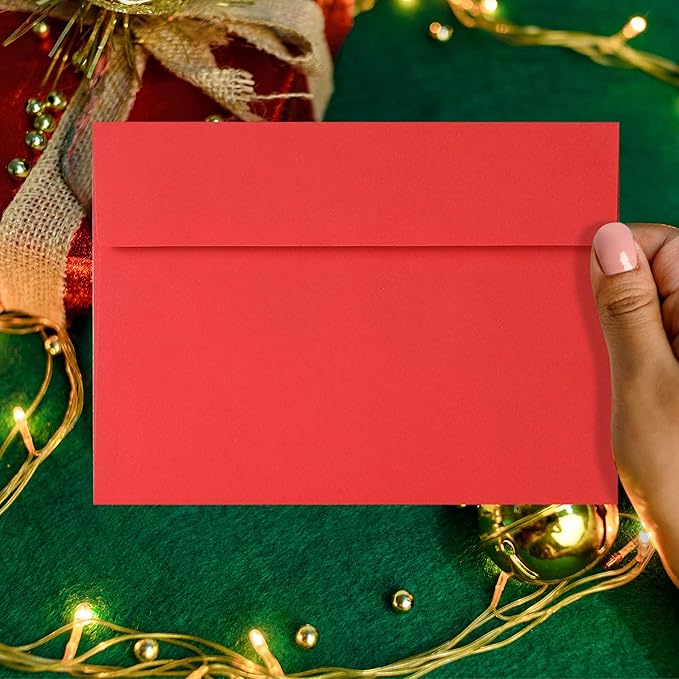 Red Envelopes 5x7 Inch, 50 Pack, Self Seal A7 Envelopes for Valentine, Invitations, Wedding, Birthday, Personalize Gift, Postcard, suitable for 5x7 Greeting Cards, 120gsm Thick Paper