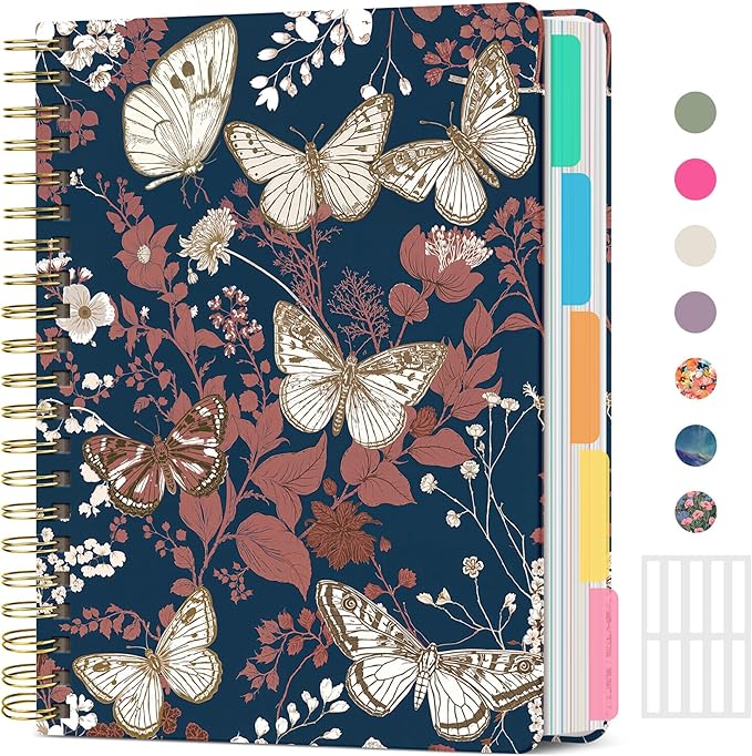Hardcover Spiral Journal Notebooks for Work With Removable Dividers & Tabs, 8.5"x11" 5 Subject Notebook for Note Taking & Organizer, A4 College Ruled Lined Journal for Women & Writing, Golden Flutter, 280 Pages