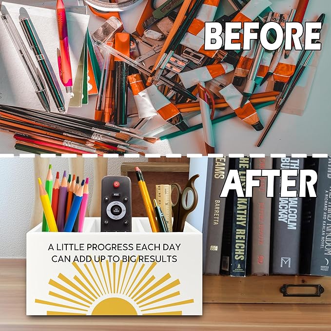 Boho Mental Health Pen Pencil Holder Organizer for Desk, Mental Health Inspirational Motivational Wooden Box Sign for Therapy Counselor Office Classroom Desk Tabletop Decorations