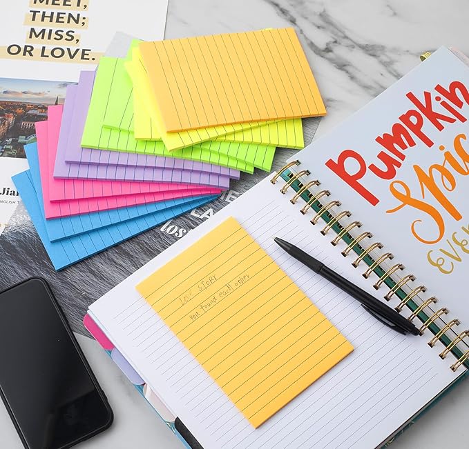 (36 Pack) Lined Sticky Notes 4x6 in Ruled Stickies Super Sticking Power Memo Pads Bright Colors