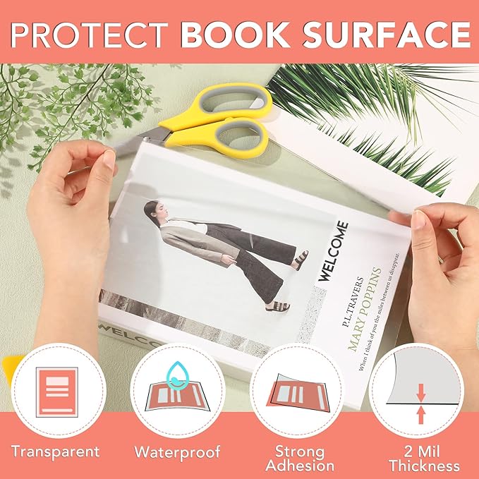 4 Rolls Clear Contact Paper, Plastic Book Covers 13.5 in x 5 ft, Contact Paper Peel and Stick, Clear Self Adhesive Protective Liner Papers Protector for Crafts Paperback Textbook Hard Covers Documents