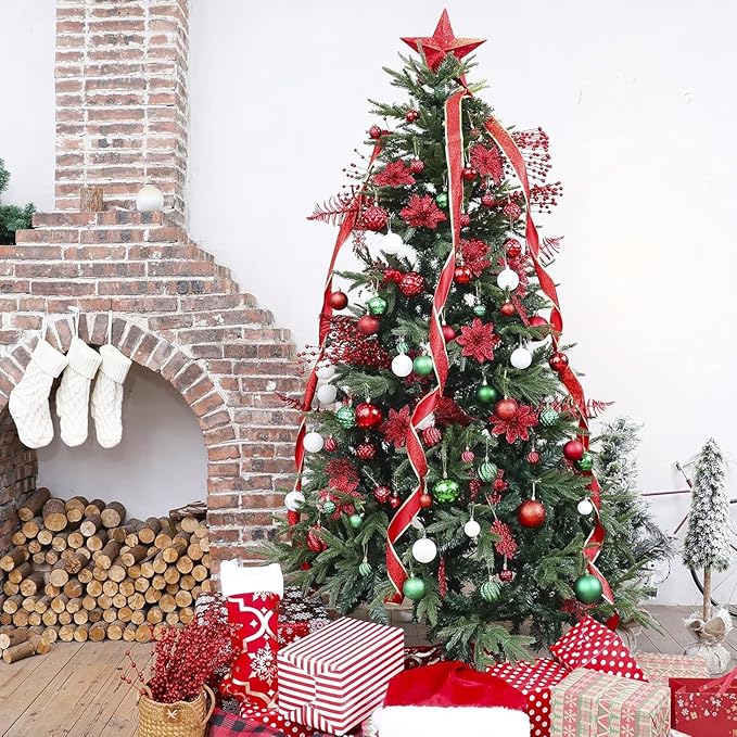 Christmas Balls Ornaments -36pcs Shatterproof Christmas Tree Decorations with Hanging Loop for Xmas Tree Wedding Holiday Party Home Decor,6 Styles in 3 Sizes(Red)