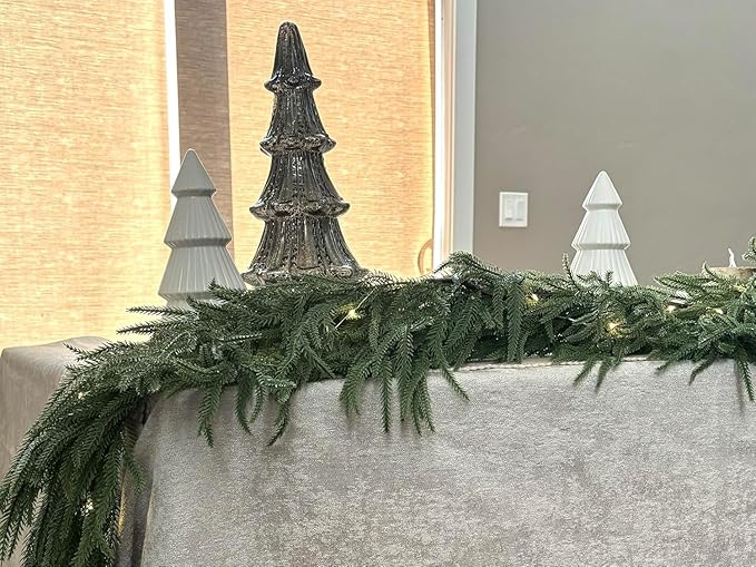 12FT Christmas Garland Norfolk Pine Garland Real Touch Artificial Greenery Garland for Mantle Fireplace Table Indoor Outdoor Holiday Decortions (Dark Green)