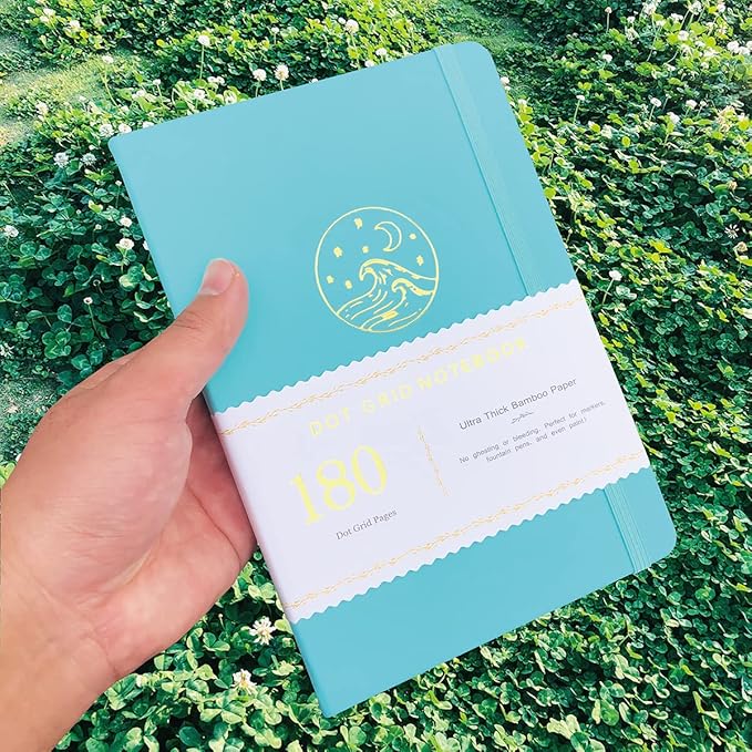 Dotted Notebook Journal 180GSM Bamboo Thick White Paper 160 Pages 5 * 5MM Dot Grid, Lay Flat Binding,Colored Silver Edges, Bookmarks and Expandable Back Pocket (BKP-7)