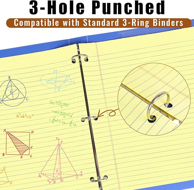 HAUTOCO 8.5 x 11 Legal Pads 2 Pack Yellow Wide Ruled Lined Writing Note Pads Perforated Notepad, 30 Sheets Per Notepad, 3-Hole Punched Paper for School, Office