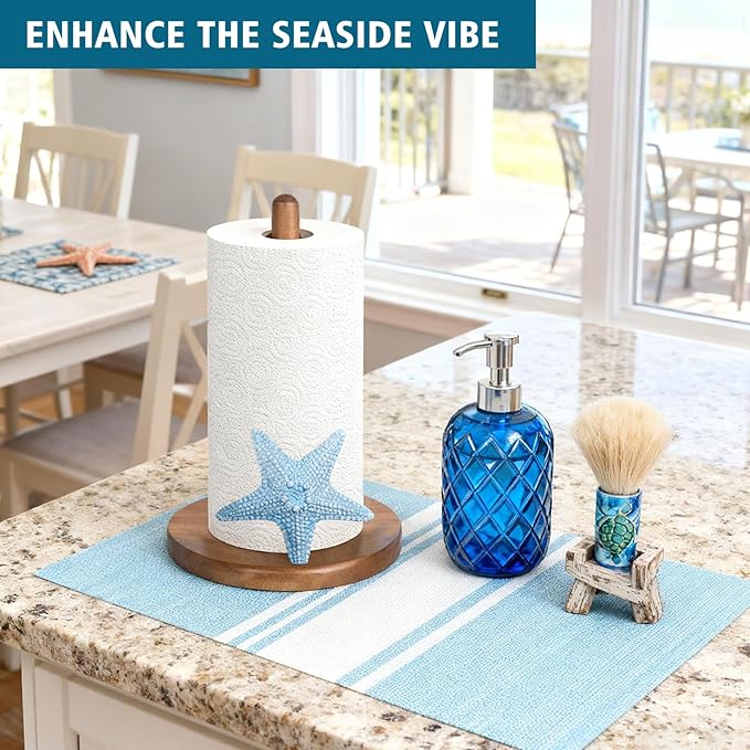 Starfish Ocean Decor for Kitchen & Bathroom, 3D Starfish Gifts for Women, Cute Wooden Paper Towel Holder, Kitchen Accessories, Housewarming Gifts